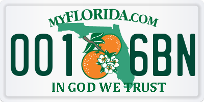 FL license plate 0016BN