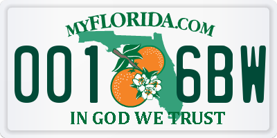 FL license plate 0016BW