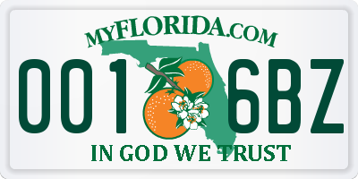 FL license plate 0016BZ