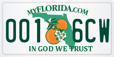 FL license plate 0016CW