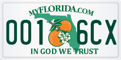FL license plate 0016CX