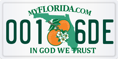 FL license plate 0016DE