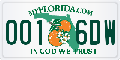 FL license plate 0016DW