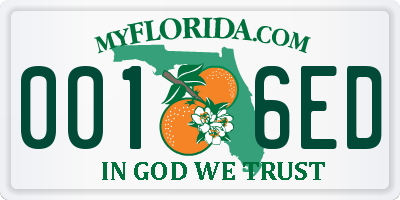 FL license plate 0016ED
