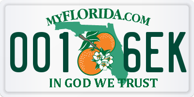 FL license plate 0016EK