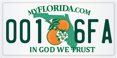 FL license plate 0016FA
