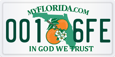 FL license plate 0016FE
