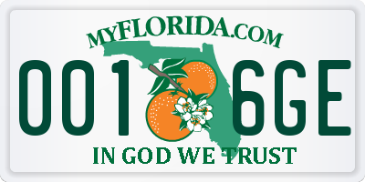 FL license plate 0016GE