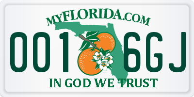 FL license plate 0016GJ