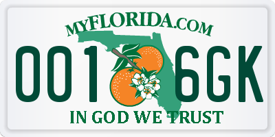FL license plate 0016GK