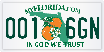 FL license plate 0016GN