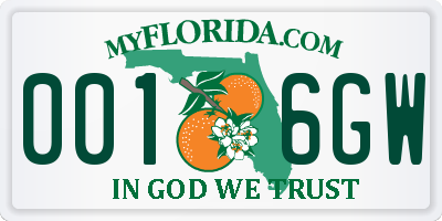 FL license plate 0016GW