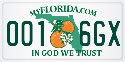 FL license plate 0016GX