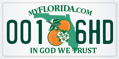 FL license plate 0016HD