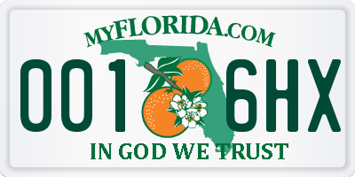 FL license plate 0016HX