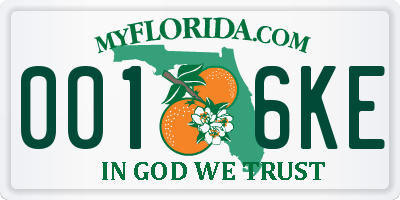 FL license plate 0016KE