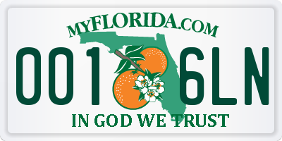 FL license plate 0016LN