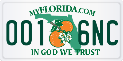 FL license plate 0016NC