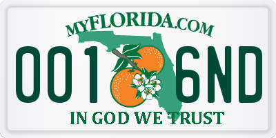 FL license plate 0016ND