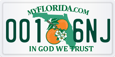 FL license plate 0016NJ