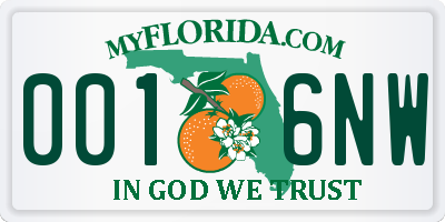 FL license plate 0016NW