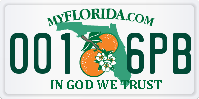 FL license plate 0016PB
