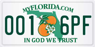FL license plate 0016PF