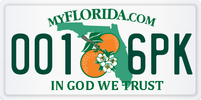 FL license plate 0016PK