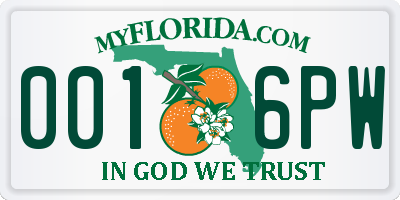 FL license plate 0016PW