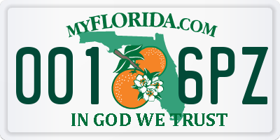 FL license plate 0016PZ