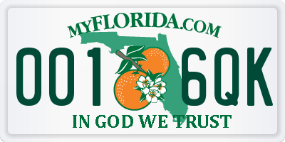 FL license plate 0016QK