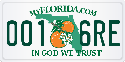 FL license plate 0016RE