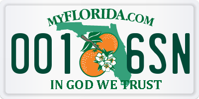 FL license plate 0016SN