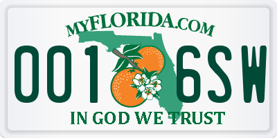 FL license plate 0016SW