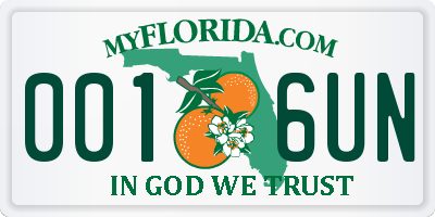 FL license plate 0016UN