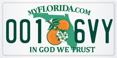 FL license plate 0016VY