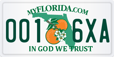 FL license plate 0016XA