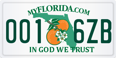 FL license plate 0016ZB