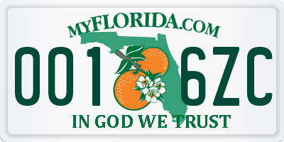 FL license plate 0016ZC