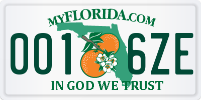 FL license plate 0016ZE
