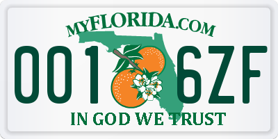 FL license plate 0016ZF