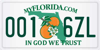 FL license plate 0016ZL