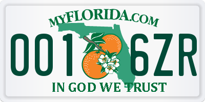 FL license plate 0016ZR