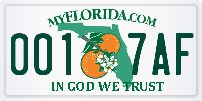 FL license plate 0017AF