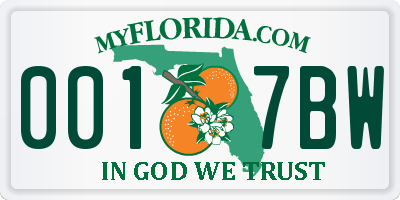 FL license plate 0017BW