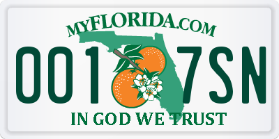 FL license plate 0017SN