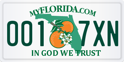 FL license plate 0017XN