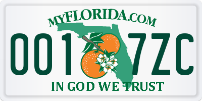 FL license plate 0017ZC