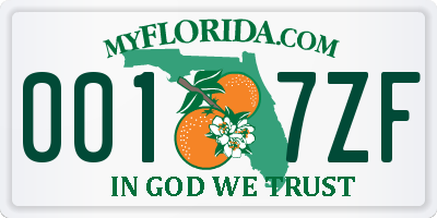 FL license plate 0017ZF