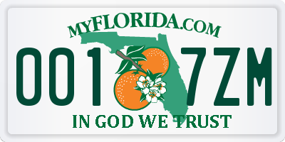 FL license plate 0017ZM